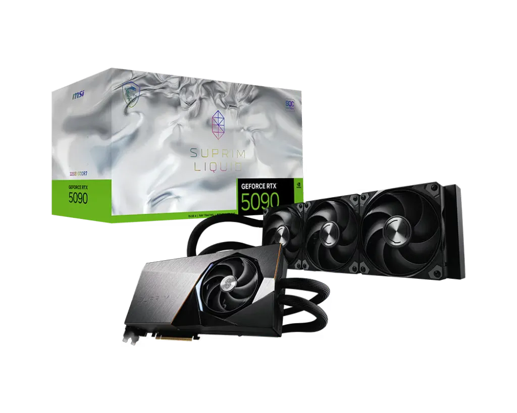 MSI NVIDIA GeForce RTX 5090 32G SUPRIM LIQUID SOC Graphic card, 32GB GDDR7, 512-bit 28 Gbps, 21760 CUDA Cores Units, 2580 MHz Extreme Clock, Superior Hybrid Cooling System | 912-V530-025
