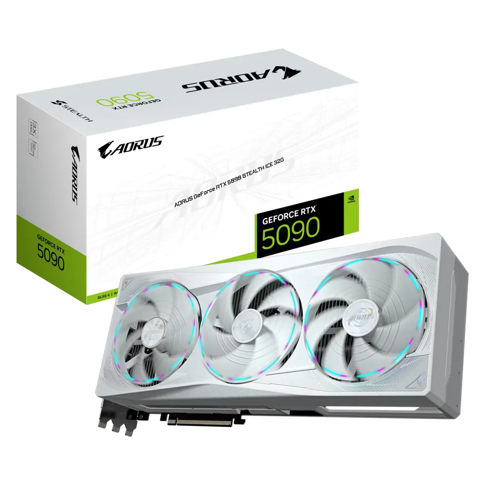 AORUS GeForce RTX 5090 STEALTH ICE 32G Graphics Card, 32GB GDDR7, 28 Gbps 512 bit, NVIDIA Blackwell & DLSS 4, WINDFORCE Cooling, PCI-E 5.0 | GV-N5090AORUSST ICE-32GD