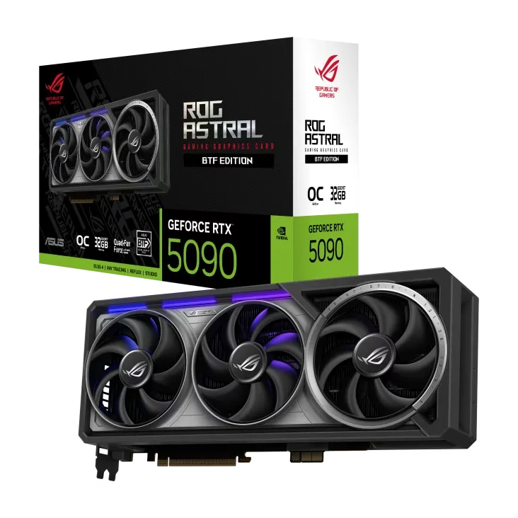 ASUS ROG Astral NVIDIA GeForce RTX 5090 32GB GDDR7 BTF OC Edition Graphics Card, 28 Gbps 512-bit, 21760 CUDA Core, 3593 AI TOPs, Detachable GC-HPWR Adapter | 90YV0NF0-M0NA00