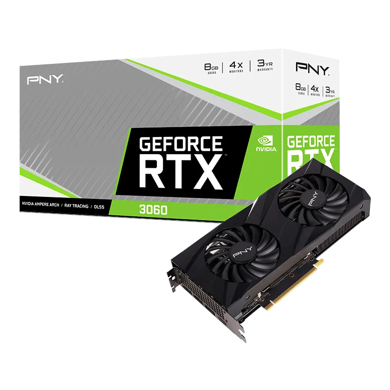 PNY GeForce RTX™ 3060 Verto – 8GB GDDR6 | 3584 CUDA Cores | Boost Clock 1777 MHz | Dual Fan Cooling | PCIe 4.0 | HDMI 2.1 + 3× DisplayPort 1.4a