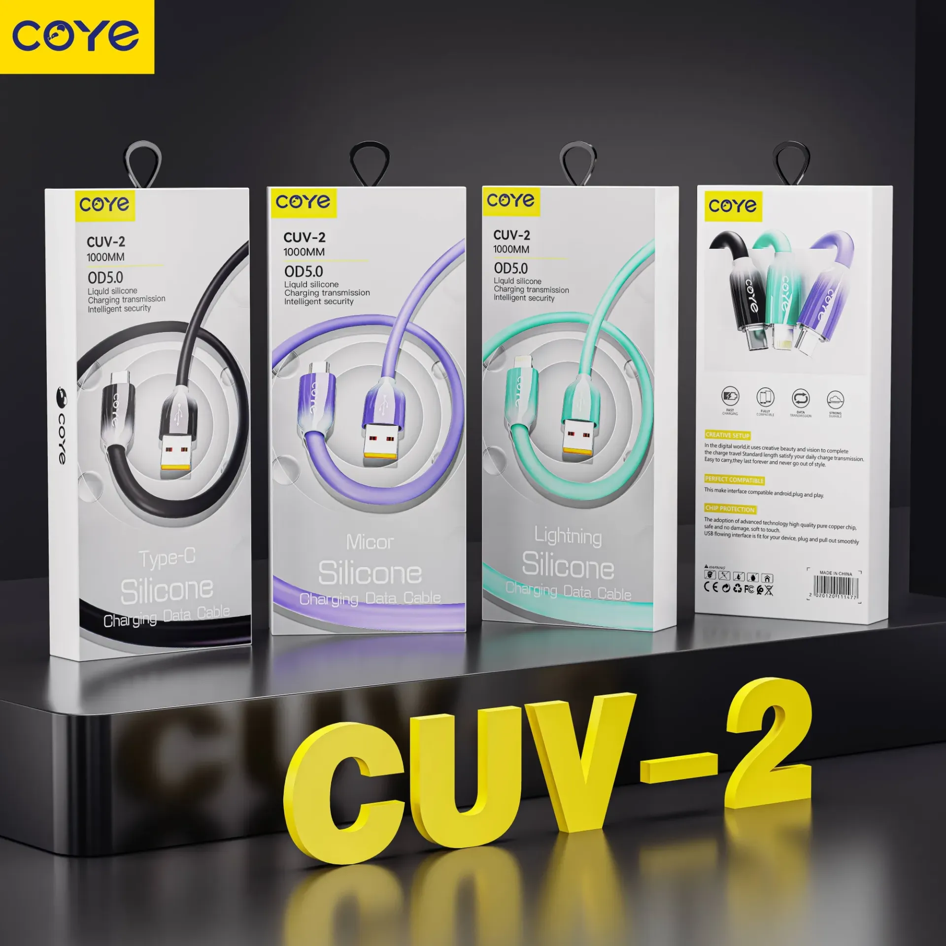 6920249216021] COYE CUV-2 1000MM 0D5.0 LIGHTNING SILICONE CHARGING DATA CABLE